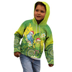 Budgerigar Australia Christmas Kid Hoodie Budgies Golden Wattle Aboriginal Green - Aussie Hoodie