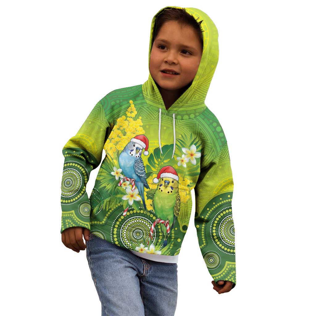 Budgerigar Australia Christmas Kid Hoodie Budgies Golden Wattle Aboriginal Green - Aussie Hoodie
