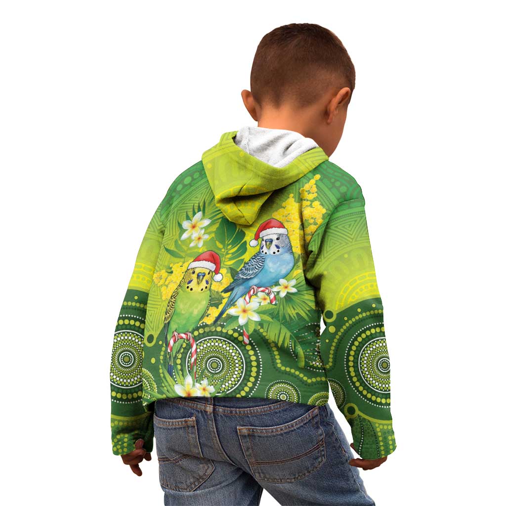 Budgerigar Australia Christmas Kid Hoodie Budgies Golden Wattle Aboriginal Green - Aussie Hoodie
