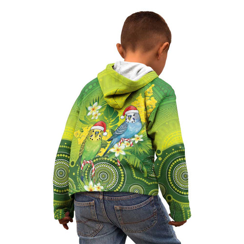 Budgerigar Australia Christmas Kid Hoodie Budgies Golden Wattle Aboriginal Green - Aussie Hoodie