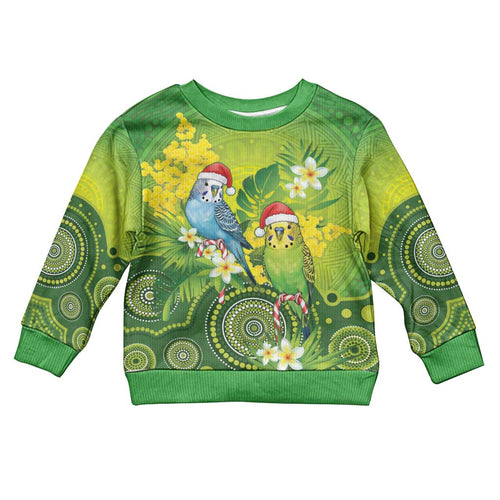 Budgerigar Australia Christmas Kid Ugly Christmas Sweater Budgies Golden Wattle Aboriginal Green - Aussie Hoodie