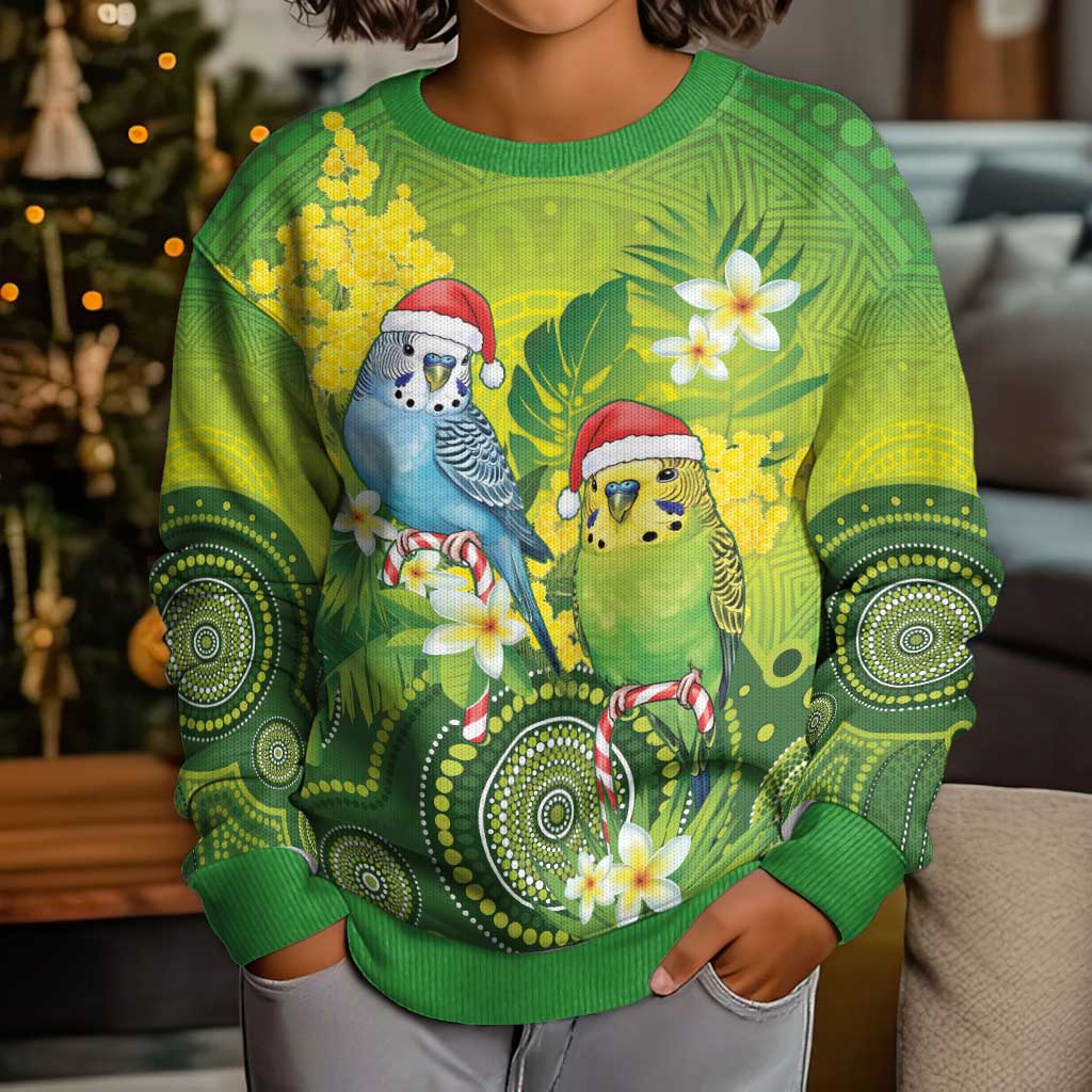 Budgerigar Australia Christmas Kid Ugly Christmas Sweater Budgies Golden Wattle Aboriginal Green - Aussie Hoodie