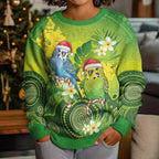 Budgerigar Australia Christmas Kid Ugly Christmas Sweater Budgies Golden Wattle Aboriginal Green - Aussie Hoodie
