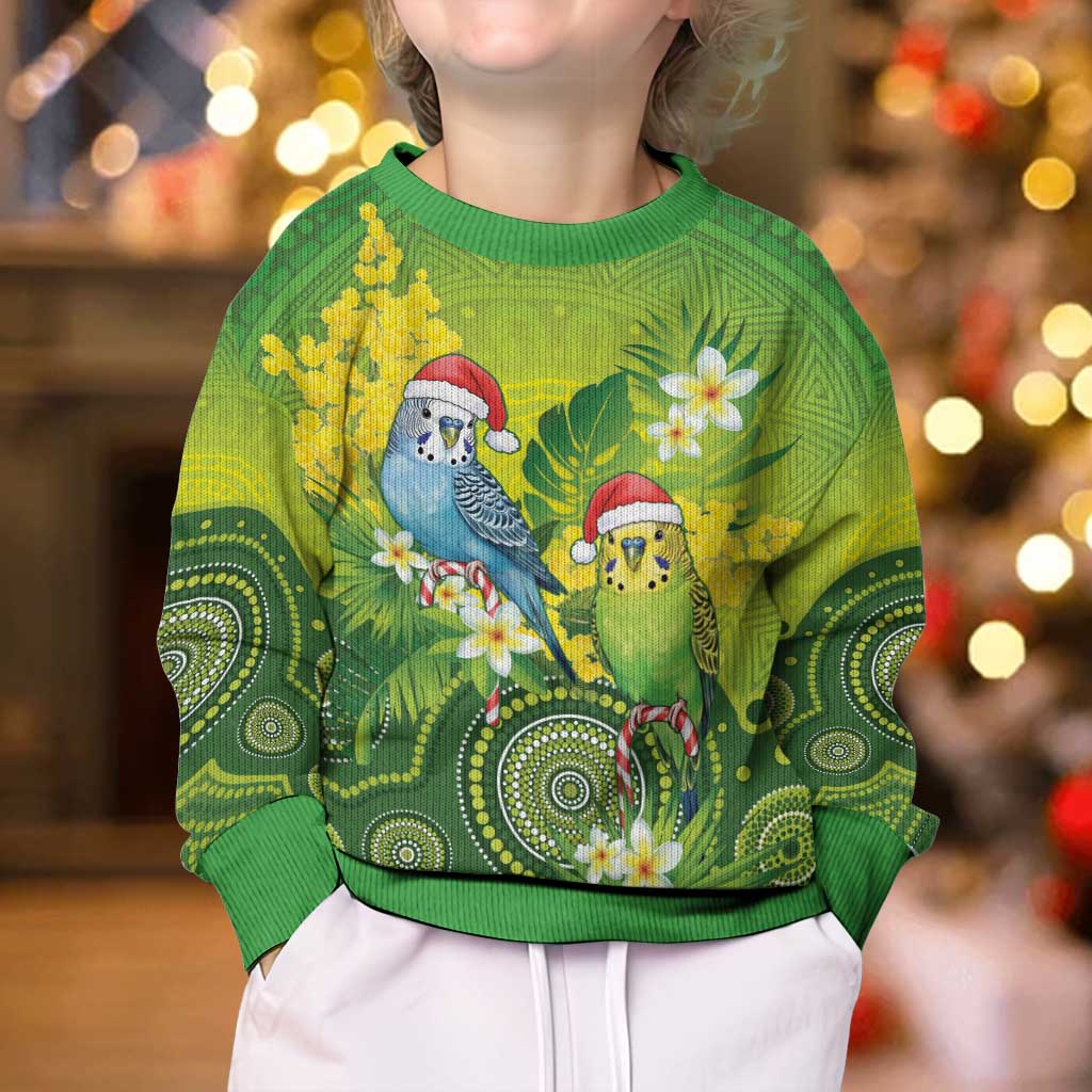 Budgerigar Australia Christmas Kid Ugly Christmas Sweater Budgies Golden Wattle Aboriginal Green - Aussie Hoodie
