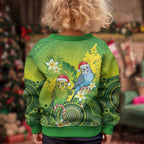 Budgerigar Australia Christmas Kid Ugly Christmas Sweater Budgies Golden Wattle Aboriginal Green - Aussie Hoodie