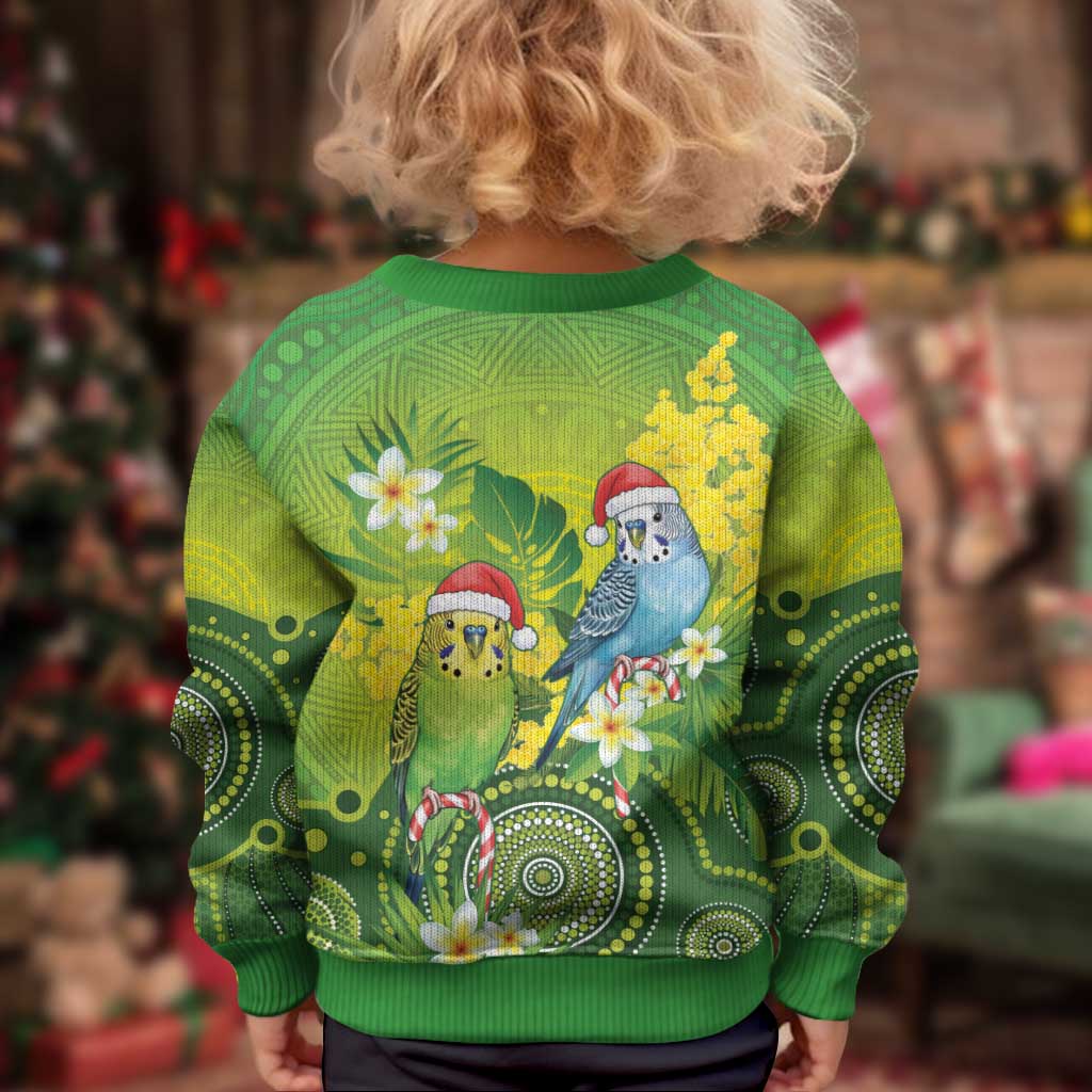 Budgerigar Australia Christmas Kid Ugly Christmas Sweater Budgies Golden Wattle Aboriginal Green - Aussie Hoodie