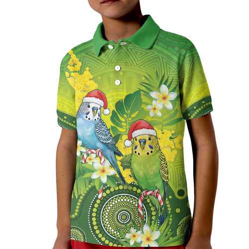 Budgerigar Australia Christmas Kid Polo Shirt Budgies Golden Wattle Aboriginal Green - Aussie Hoodie