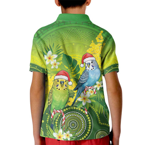 Budgerigar Australia Christmas Kid Polo Shirt Budgies Golden Wattle Aboriginal Green - Aussie Hoodie