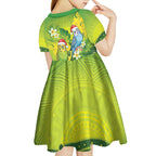Budgerigar Australia Christmas Kid Short Sleeve Dress Budgies Golden Wattle Aboriginal Green - Aussie Hoodie