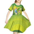 Budgerigar Australia Christmas Kid Short Sleeve Dress Budgies Golden Wattle Aboriginal Green - Aussie Hoodie