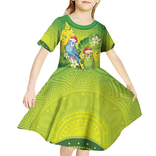 Budgerigar Australia Christmas Kid Short Sleeve Dress Budgies Golden Wattle Aboriginal Green - Aussie Hoodie