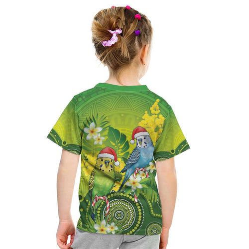 Budgerigar Australia Christmas Kid T Shirt Budgies Golden Wattle Aboriginal Green - Aussie Hoodie