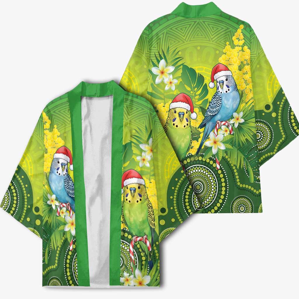 Budgerigar Australia Christmas Kimono Budgies Golden Wattle Aboriginal Green - Aussie Hoodie