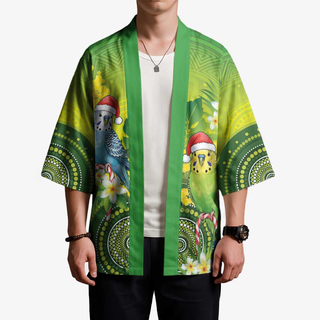 Budgerigar Australia Christmas Kimono Budgies Golden Wattle Aboriginal Green - Aussie Hoodie