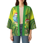 Budgerigar Australia Christmas Kimono Budgies Golden Wattle Aboriginal Green - Aussie Hoodie