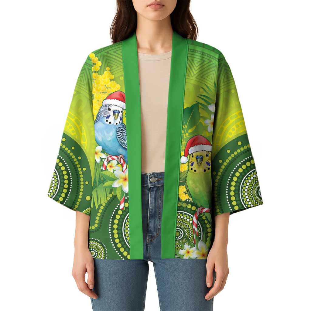 Budgerigar Australia Christmas Kimono Budgies Golden Wattle Aboriginal Green - Aussie Hoodie