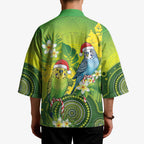 Budgerigar Australia Christmas Kimono Budgies Golden Wattle Aboriginal Green - Aussie Hoodie