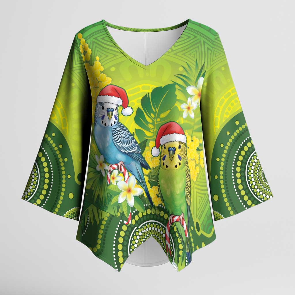 Budgerigar Australia Christmas Kimono Sleeve Blouse Budgies Golden Wattle Aboriginal Green - Aussie Hoodie