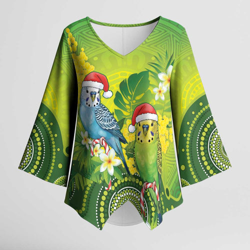 Budgerigar Australia Christmas Kimono Sleeve Blouse Budgies Golden Wattle Aboriginal Green - Aussie Hoodie