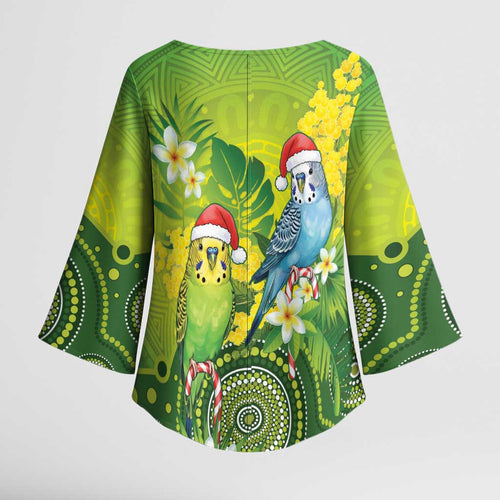 Budgerigar Australia Christmas Kimono Sleeve Blouse Budgies Golden Wattle Aboriginal Green - Aussie Hoodie