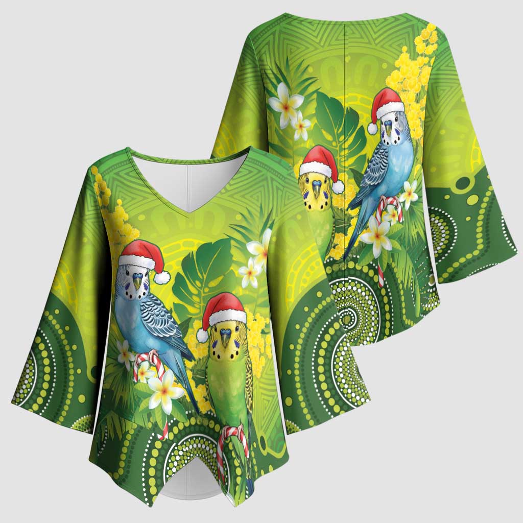 Budgerigar Australia Christmas Kimono Sleeve Blouse Budgies Golden Wattle Aboriginal Green - Aussie Hoodie