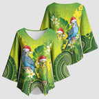 Budgerigar Australia Christmas Kimono Sleeve Blouse Budgies Golden Wattle Aboriginal Green - Aussie Hoodie