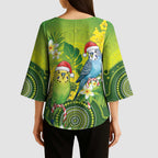 Budgerigar Australia Christmas Kimono Sleeve Blouse Budgies Golden Wattle Aboriginal Green - Aussie Hoodie
