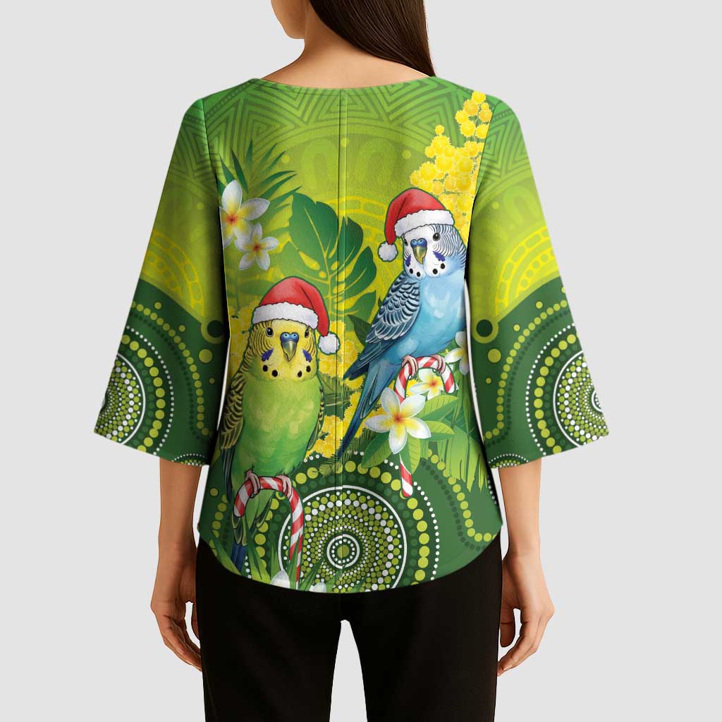 Budgerigar Australia Christmas Kimono Sleeve Blouse Budgies Golden Wattle Aboriginal Green - Aussie Hoodie