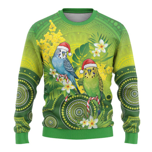 Budgerigar Australia Christmas Ugly Christmas Sweater Budgies Golden Wattle Aboriginal Green - Aussie Hoodie