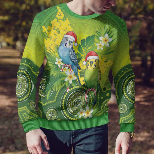 Budgerigar Australia Christmas Ugly Christmas Sweater Budgies Golden Wattle Aboriginal Green - Aussie Hoodie