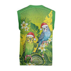 Budgerigar Australia Christmas Knitted V-Neck Vest Budgies Golden Wattle Aboriginal Green - Aussie Hoodie