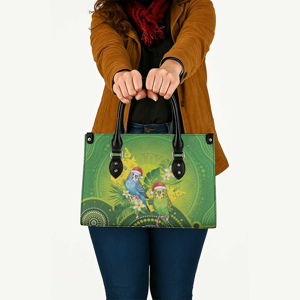 Budgerigar Australia Christmas Leather Bag Budgies Golden Wattle Aboriginal Green - Aussie Hoodie