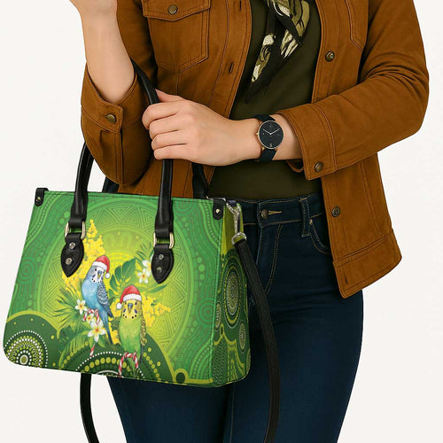 Budgerigar Australia Christmas Leather Bag Budgies Golden Wattle Aboriginal Green - Aussie Hoodie