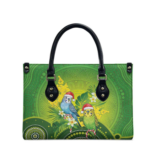 Budgerigar Australia Christmas Leather Bag Budgies Golden Wattle Aboriginal Green - Aussie Hoodie