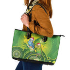 Budgerigar Australia Christmas Leather Tote Bag Budgies Golden Wattle Aboriginal Green - Aussie Hoodie