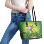 Budgerigar Australia Christmas Leather Tote Bag Budgies Golden Wattle Aboriginal Green - Aussie Hoodie