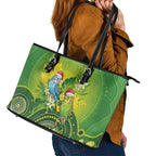 Budgerigar Australia Christmas Leather Tote Bag Budgies Golden Wattle Aboriginal Green - Aussie Hoodie