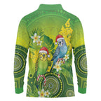 Budgerigar Australia Christmas Long Sleeve Polo Shirt Budgies Golden Wattle Aboriginal Green - Aussie Hoodie