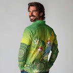Budgerigar Australia Christmas Long Sleeve Polo Shirt Budgies Golden Wattle Aboriginal Green - Aussie Hoodie