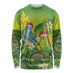 Budgerigar Australia Christmas Long Sleeve Shirt Budgies Golden Wattle Aboriginal Green - Aussie Hoodie