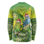 Budgerigar Australia Christmas Long Sleeve Shirt Budgies Golden Wattle Aboriginal Green - Aussie Hoodie
