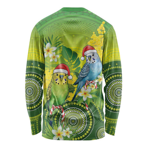 Budgerigar Australia Christmas Long Sleeve Shirt Budgies Golden Wattle Aboriginal Green - Aussie Hoodie