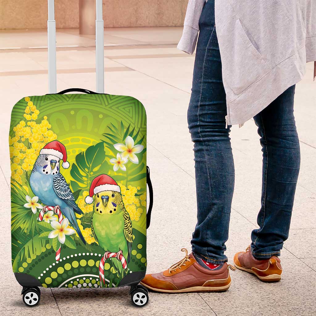 Budgerigar Australia Christmas Luggage Cover Budgies Golden Wattle Aboriginal Green - Aussie Hoodie