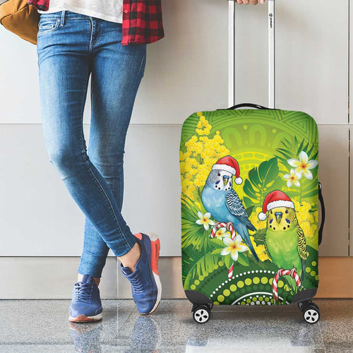 Budgerigar Australia Christmas Luggage Cover Budgies Golden Wattle Aboriginal Green - Aussie Hoodie