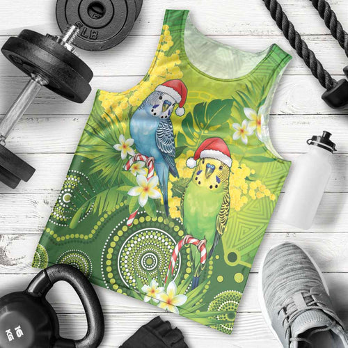 Budgerigar Australia Christmas Men Tank Top Budgies Golden Wattle Aboriginal Green - Aussie Hoodie