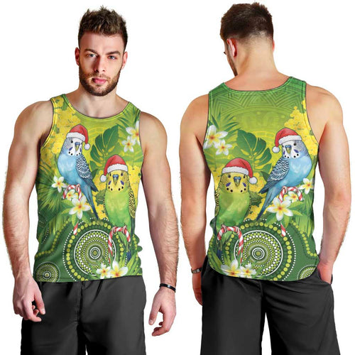 Budgerigar Australia Christmas Men Tank Top Budgies Golden Wattle Aboriginal Green - Aussie Hoodie