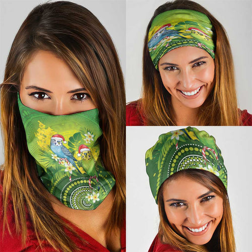 Budgerigar Australia Christmas Neck Gaiter Budgies Golden Wattle Aboriginal Green - Aussie Hoodie