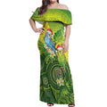 Budgerigar Australia Christmas Off Shoulder Maxi Dress Budgies Golden Wattle Aboriginal Green - Aussie Hoodie