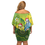 Budgerigar Australia Christmas Off Shoulder Short Dress Budgies Golden Wattle Aboriginal Green - Aussie Hoodie