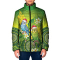 Budgerigar Australia Christmas Padded Jacket Budgies Golden Wattle Aboriginal Green - Aussie Hoodie